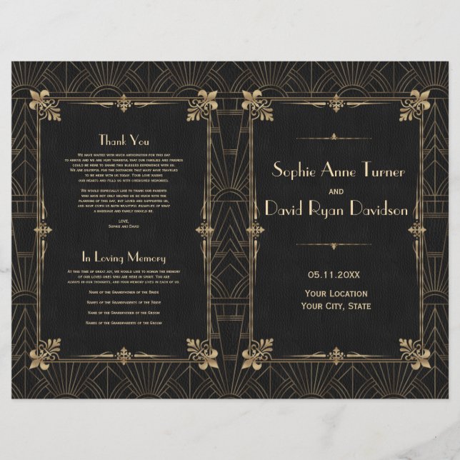 Royal Fleur-de-Lis Art Deco 1920s Wedding Program (Front)