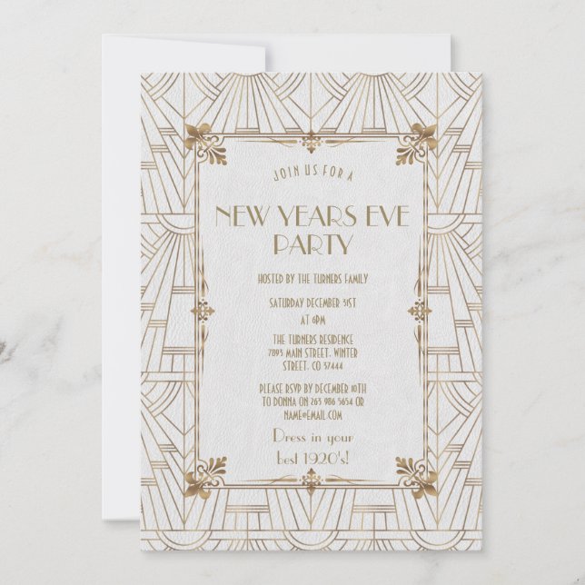 Royal Fleur-de-Lis Art Deco Gold New Year Party Invitation (Front)