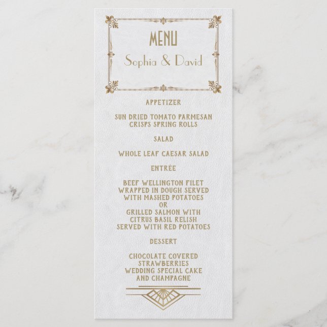 Royal Fleur-de-Lis Art Deco Gold White 20s  Menu (Front)