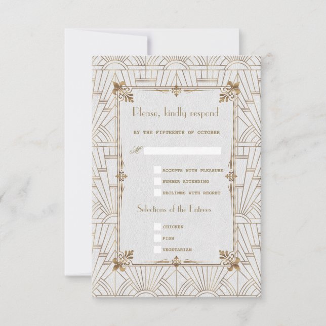 Royal Fleur-de-Lis Art Deco Gold White 20s RSVP Card (Front)