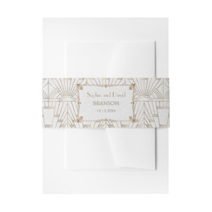 Royal Fleur-de-Lis Art Deco Gold White 20s Wedding Invitation Belly Band