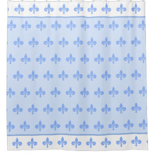 Royal fleur de lis, lily flowers on light blue shower curtain