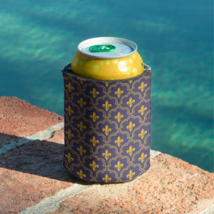 Royal Fleur-de-Lis Purple and Gold Pattern Can Cooler