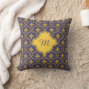 Royal Fleur-de-Lis Purple and Gold Pattern Cushion