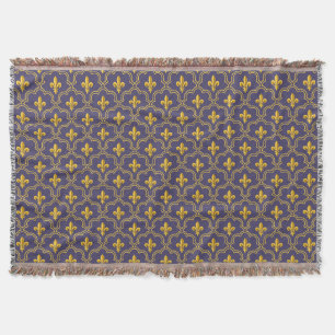 Royal Fleur-de-Lis Purple and Gold Pattern Throw Blanket