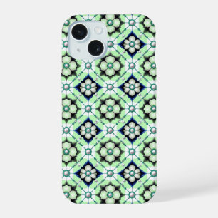 Royal Floral Tile Luxe ✨ Blue Green Bead Elegant iPhone 15 Case