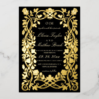Royal Florals Ornate Black & Gold Foil Wedding