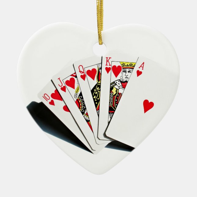 Royal Flush Hearts Ceramic Tree Decoration (Front)