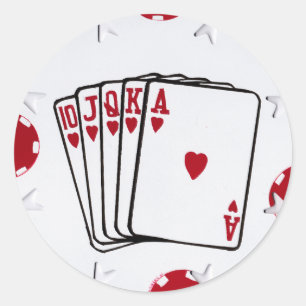 Royal Flush in Hearts Classic Round Sticker