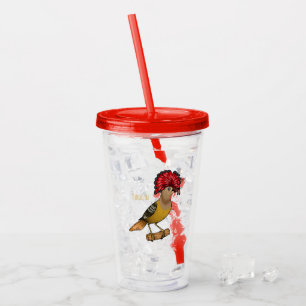 Royal flycatcher bird cartoon illustration  acrylic tumbler
