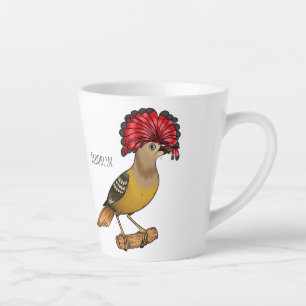 Royal flycatcher bird cartoon illustration latte mug