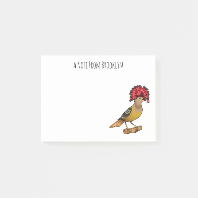 Royal flycatcher bird cartoon illustration post-it notes (Front)