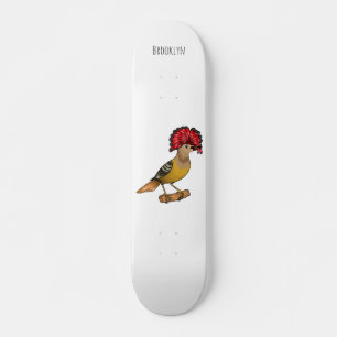 Royal flycatcher bird cartoon illustration skateboard