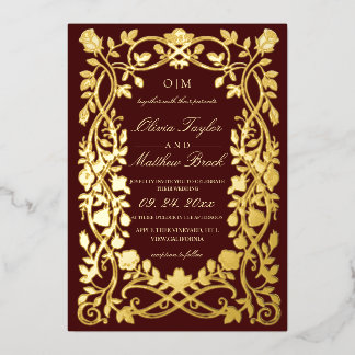 Royal French Ornate Burgundy Gold Foil Wedding