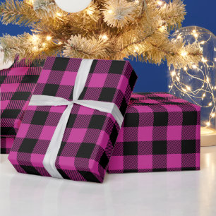Royal Fuchsia and Black Buffalo Check Wrapping Paper