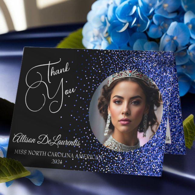 Royal Glitter Glitz Pageant Thank You Card (This pageant thank you card design features a rich royal glitz background with custom photo and text)
