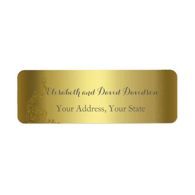 Royal Gold Abstract Peacock Wedding Address Label (Front)