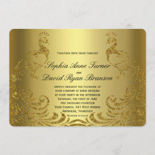 Royal Gold Abstract Peacock Wedding Invitation