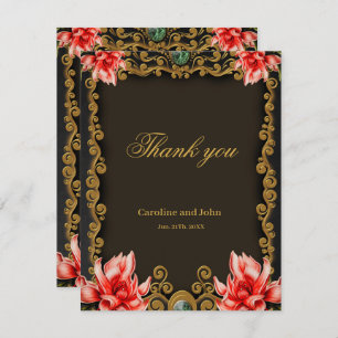 Royal gold and red floral design thank you card