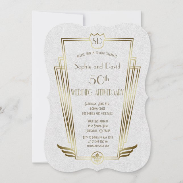 Royal Gold Art Deco Monogram Wedding Anniversary Invitation (Front)