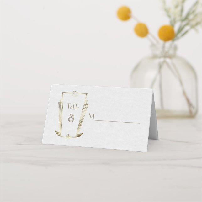 Royal Gold Art Deco Monogram Wedding Place Card (Front)