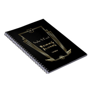 Royal Gold Art Deco Monogram Wedding Planner Spiral Notebook