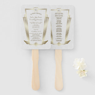Royal Gold Art Deco Monogram Wedding Program Hand Fan