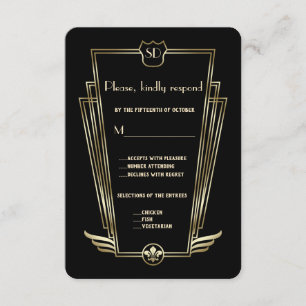 Royal Gold Art Deco Monogram Wedding RSVP