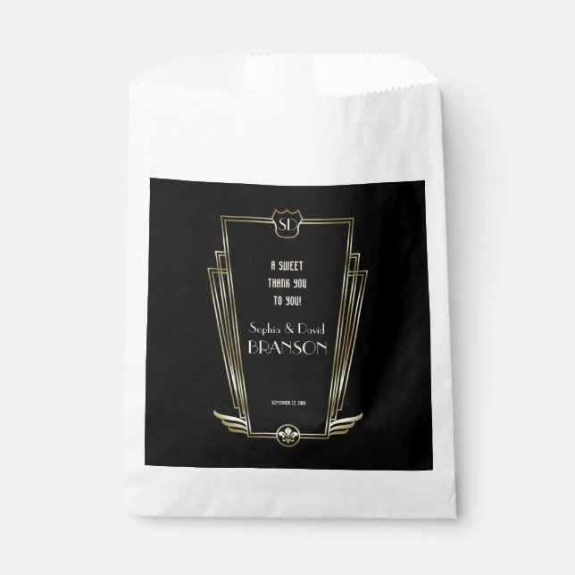 Royal Gold Art Deco Monogram Wedding THANK YOU Favour Bags (Front)