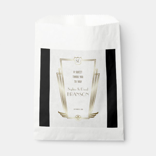 Royal Gold Art Deco Monogram Wedding THANK YOU Favour Bags (Front)