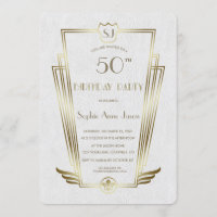 Royal Gold Art Deco Monogram White Birthday Party