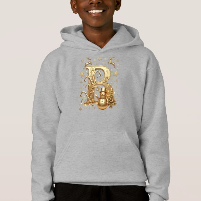 Royal Gold B Luxury Snowman Boys Hoodie (Front)