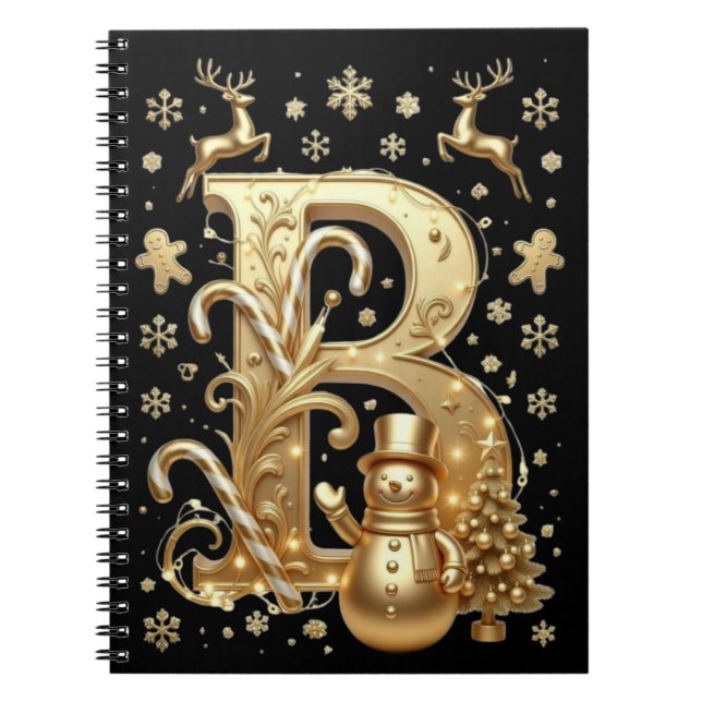 Royal Gold B Luxury Snowman Spiral Notebook (Front)