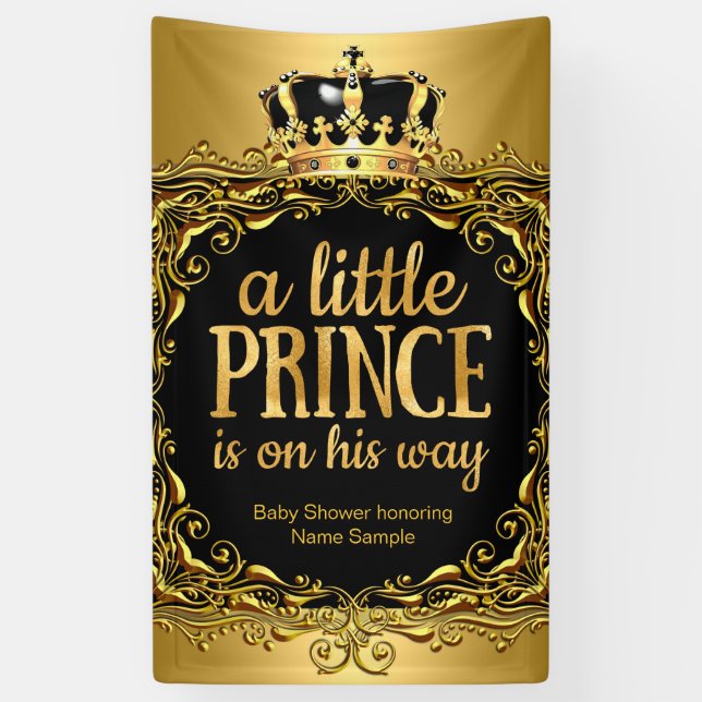 Royal Gold Black Crown Baby Shower Boy 3 Banner (Vertical)