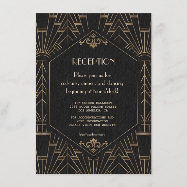 Royal Gold Black Great Gatsby Wedding Reception Enclosure Card (Front)