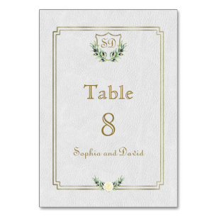 Royal Gold Crest Lush Greenery Table Number