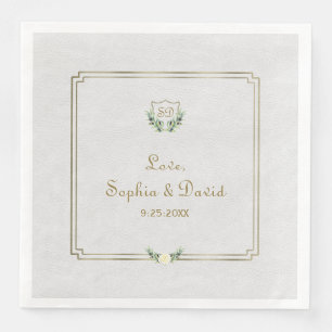 Royal Gold Crest Lush Greenery Wedding Napkin