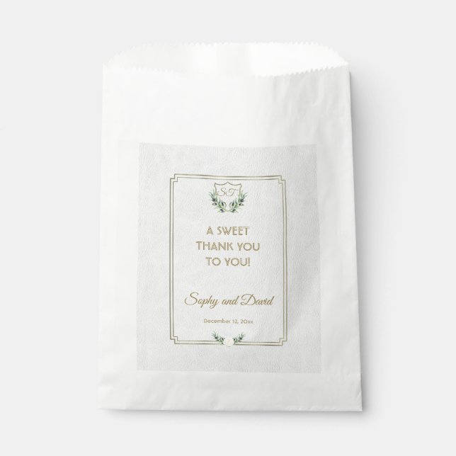 Royal Gold Crest Lush Greenery Wedding THANK YOU Favour Bags (Front)
