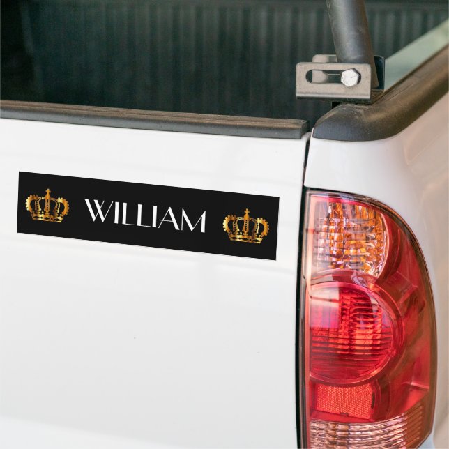 Royal Gold Crown Black Name Bumper Sticker (On Truck)