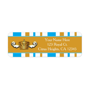 Royal Gold Crown & Blue Prince Party Address Label