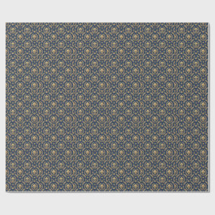 Royal Gold Crown Blue Velvet Luxury Damask Pattern Wrapping Paper