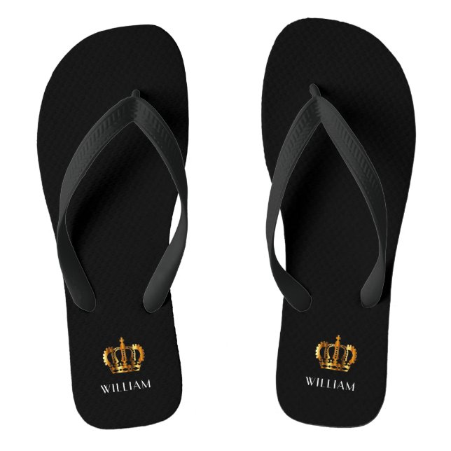 Royal Gold Crown Customised Name Black Jandals (Footbed)