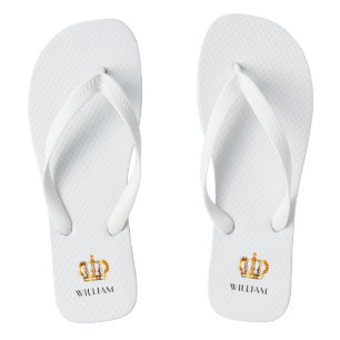 Royal Gold Crown Customised Name White Jandals