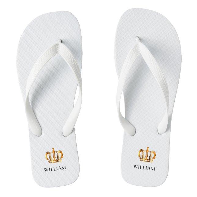 Royal Gold Crown Customised Name White Jandals (Footbed)
