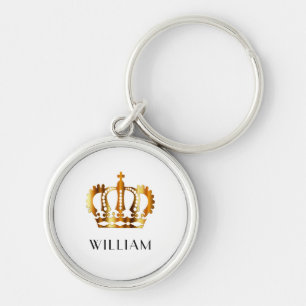 Royal Gold Crown Customised Name White  Key Ring