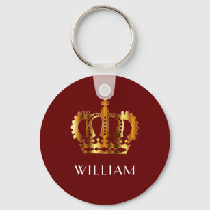Royal Gold Crown Customized Name Red Key Ring