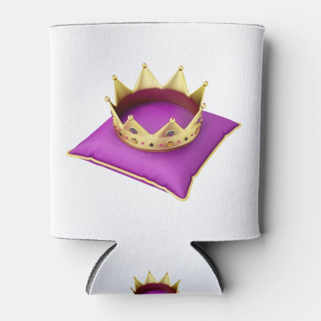 Royal gold crown on purple pillow can cooler (Front)