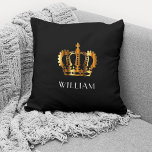 Royal Gold Crown Personalised Name Black Cushion<br><div class="desc">Royal Gold Crown Personalised Name Black Throw Pillow</div>