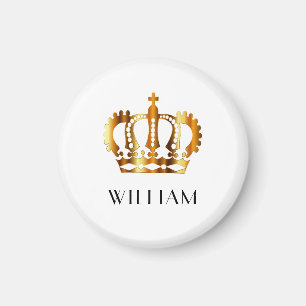Royal Gold Crown Personalised Name White Magnet