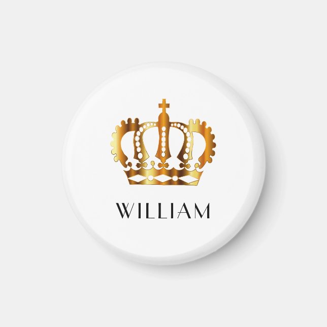 Royal Gold Crown Personalised Name White Magnet (Front)